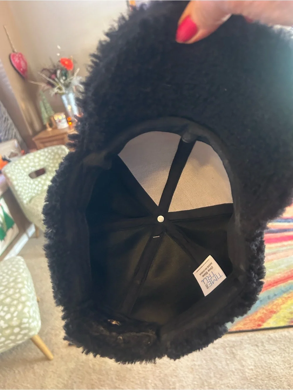Black Faux-Shearling Baseball Cap. NWOT.